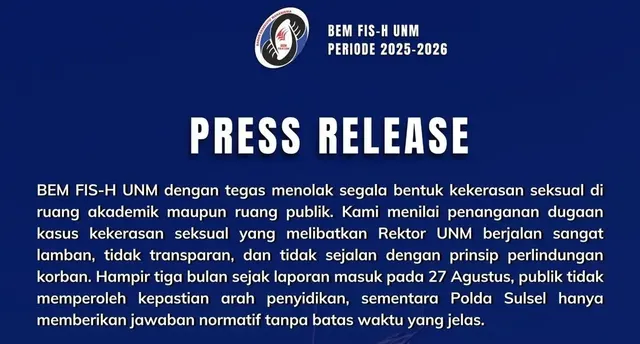 Ilustrasi artikel Tolak Kekerasan Seksual, BEM FISH UNM Akan Terus Mengawal Kasus Rektor UNM.
