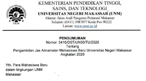 Jadwal Pengambilan Jas Almamater Mahasiswa Baru UNM Angkatan 2026