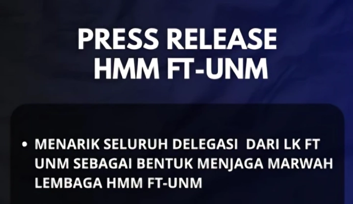 Potongan tangkapan layar press release resmi HMM FT-UNM diunggah melalui akun organisasi. (Foto ist)